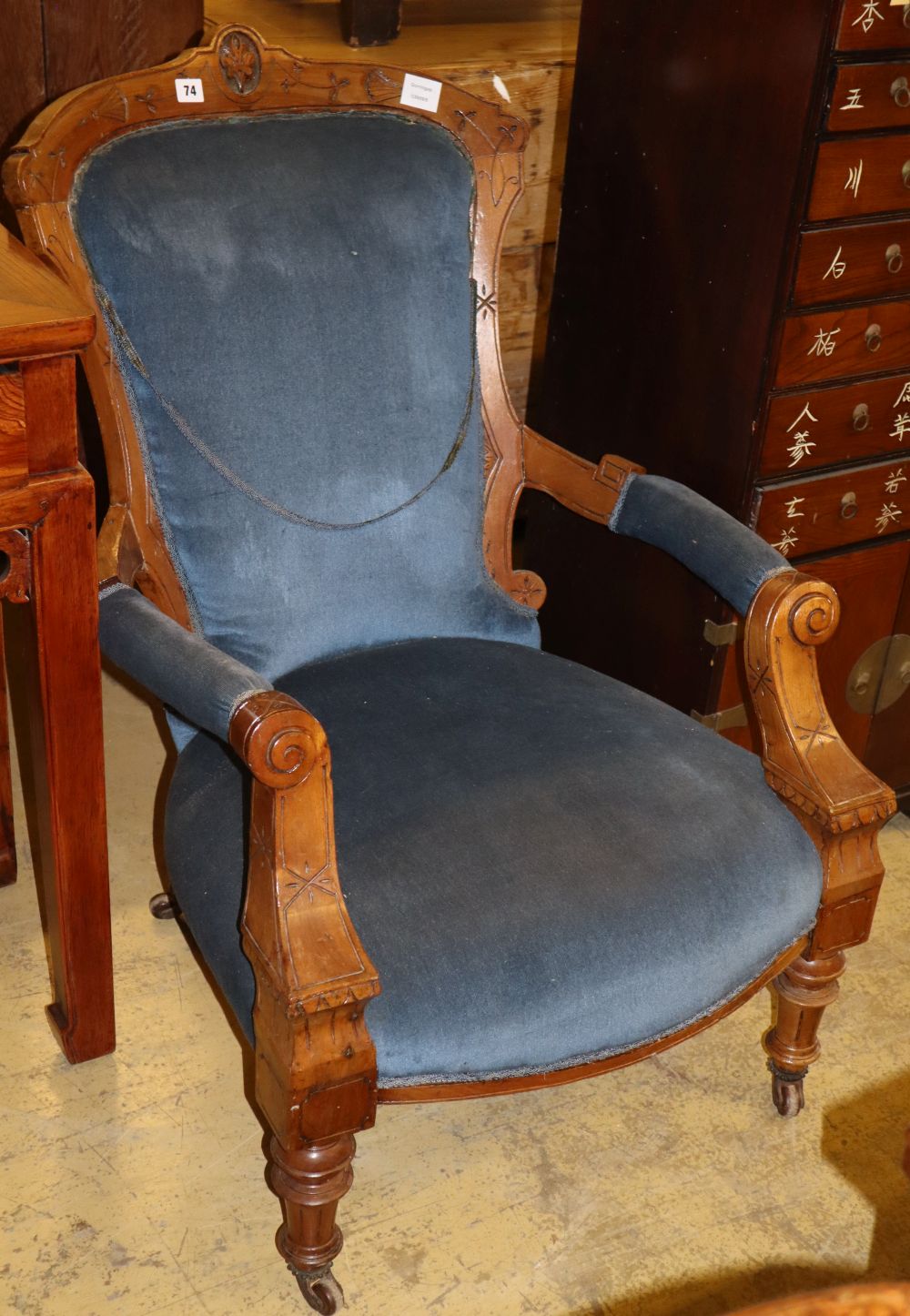 A Victorian open armchair and a matching nursing chair